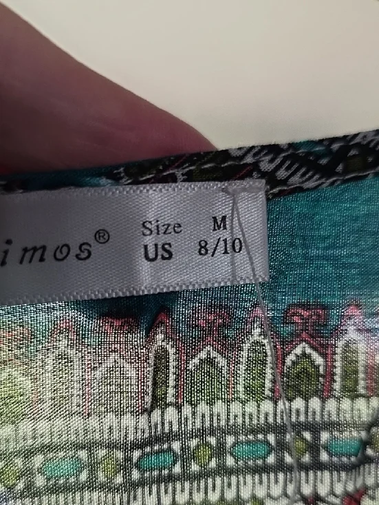 R. Vivimos Womens Dress Buttons Front Slit Teal Floral Tab Sleeves Sz M 8/10 EUC - Picture 3 of 13